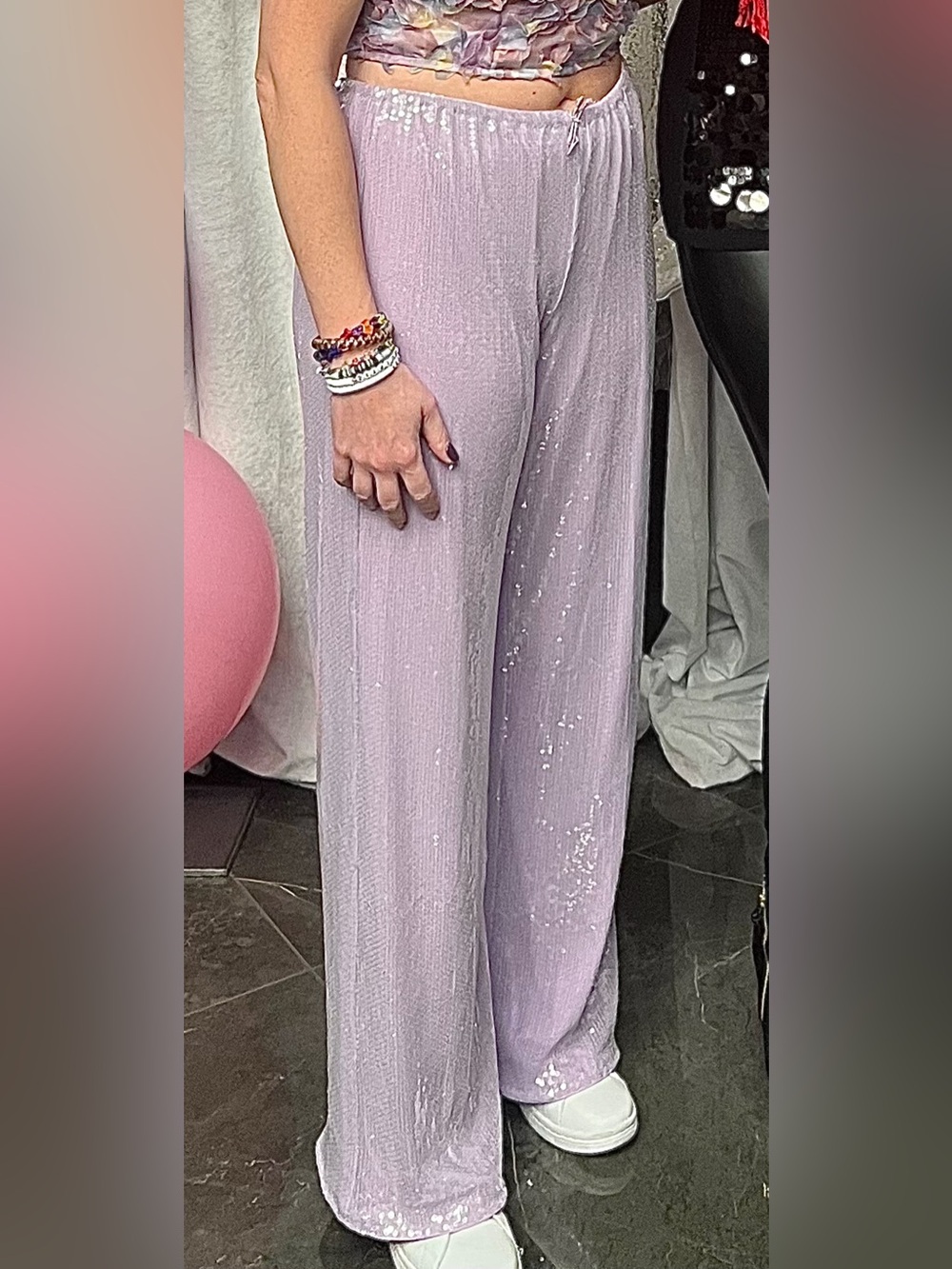 Lavender purple Wide-Leg sequined Pants